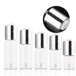 Glass Bottle with Diamond-studded Metalized Push-button Pipette Cap